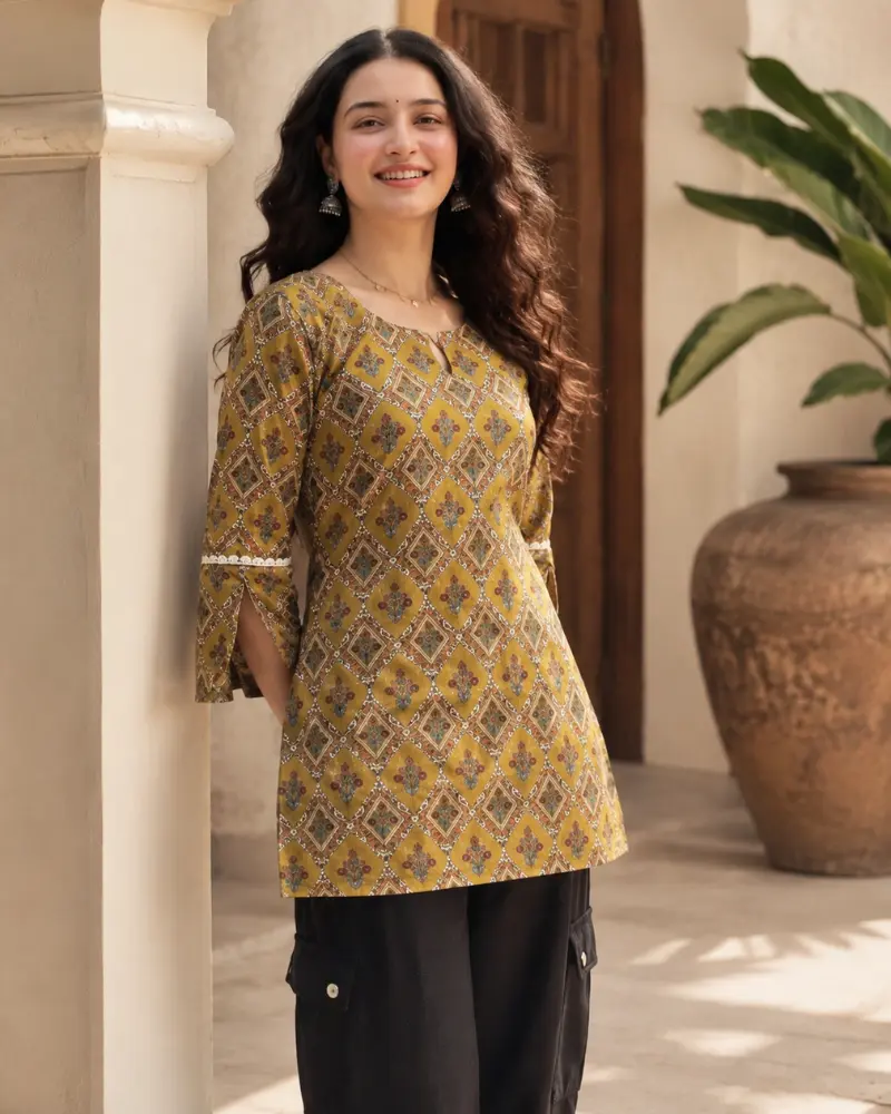 Yellow Printed Kurti
