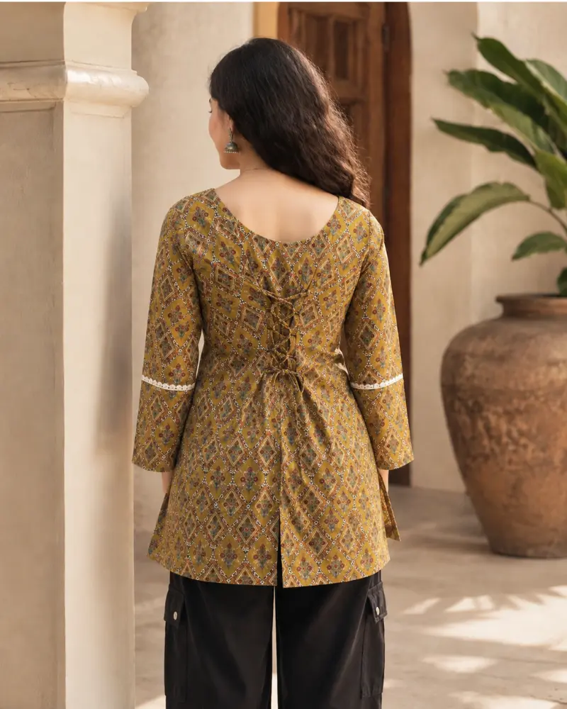 Yellow Printed Kurti