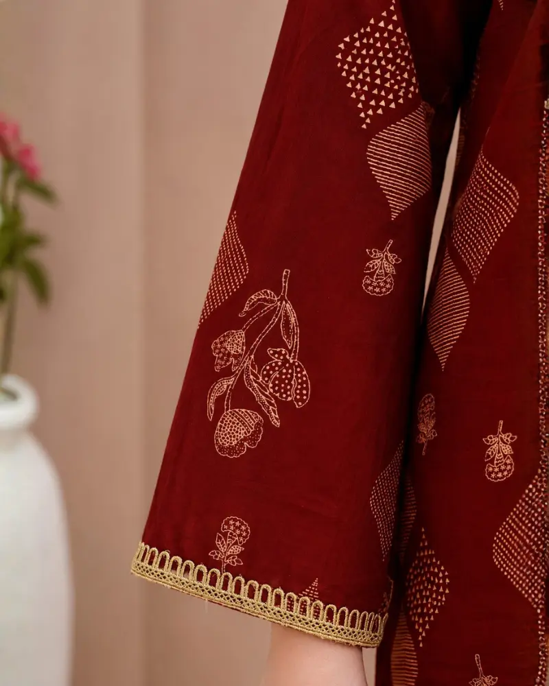 Women's Maroon Cotton Printed Tunic with Lace-Up Back