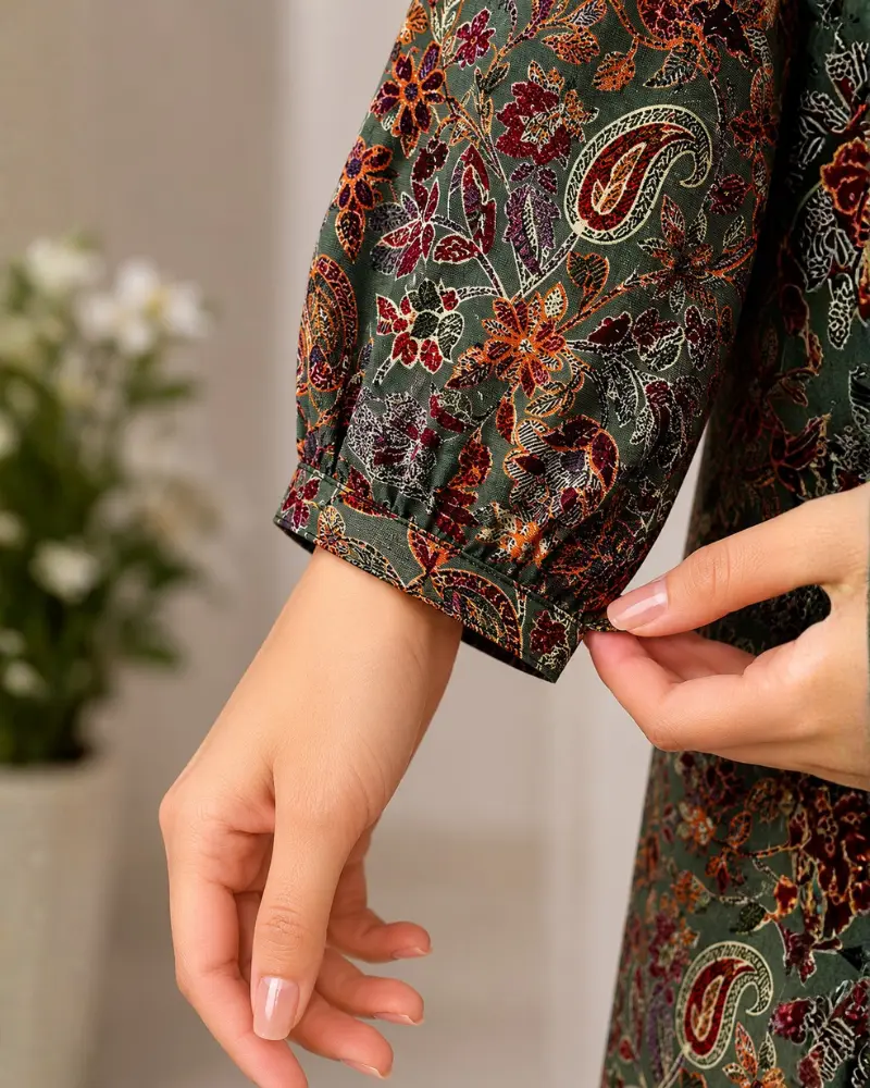 Olive Paisley Printed Cotton Women's Ethnic Tunic