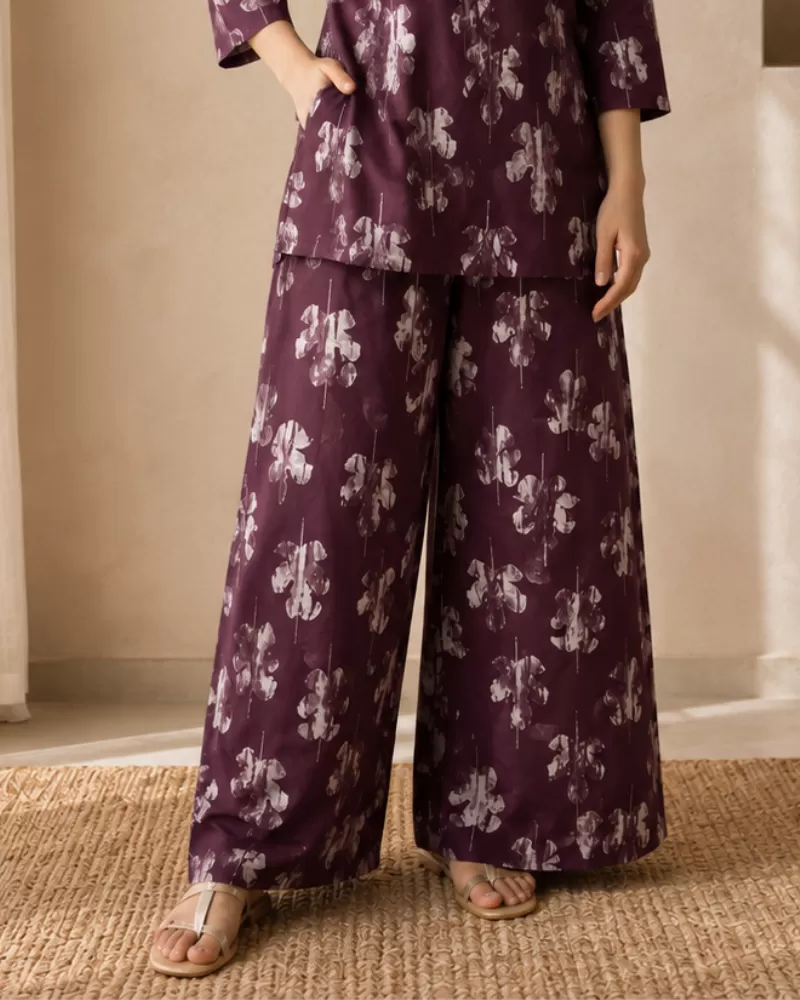 Bindaslook Women Plum Floral Printed Rayon Co-ord Set with Palazzo