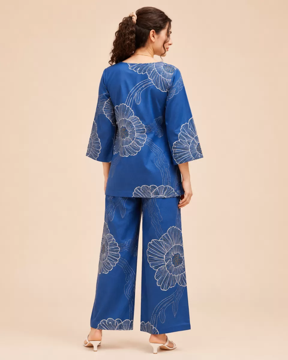 Bindaslook Women Blue Floral Rayon Co-ord Set