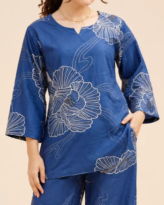 Bindaslook Women Blue Floral Rayon Co-ord Set