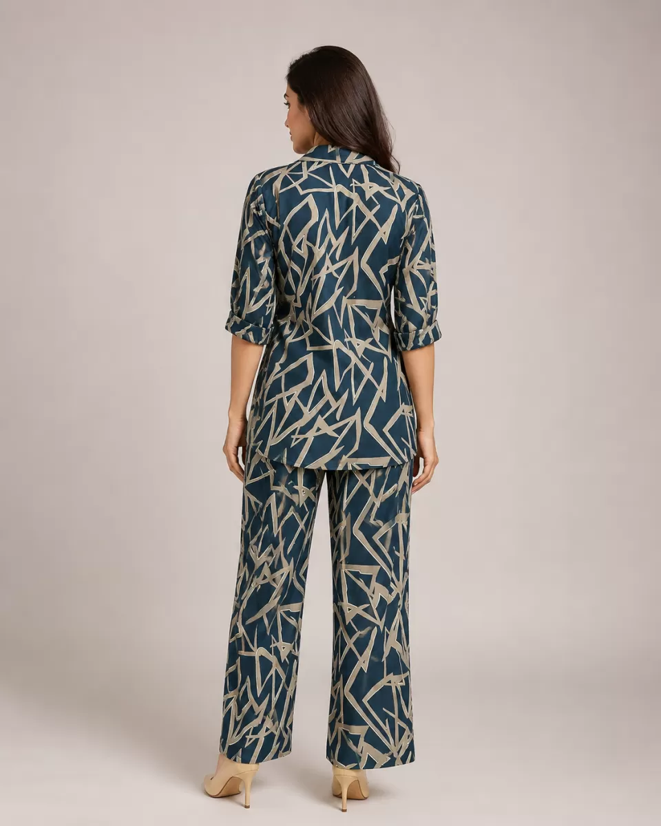 Bindaslook Women Abstract Print Cotton Shirt & Trousers Co-ord Set