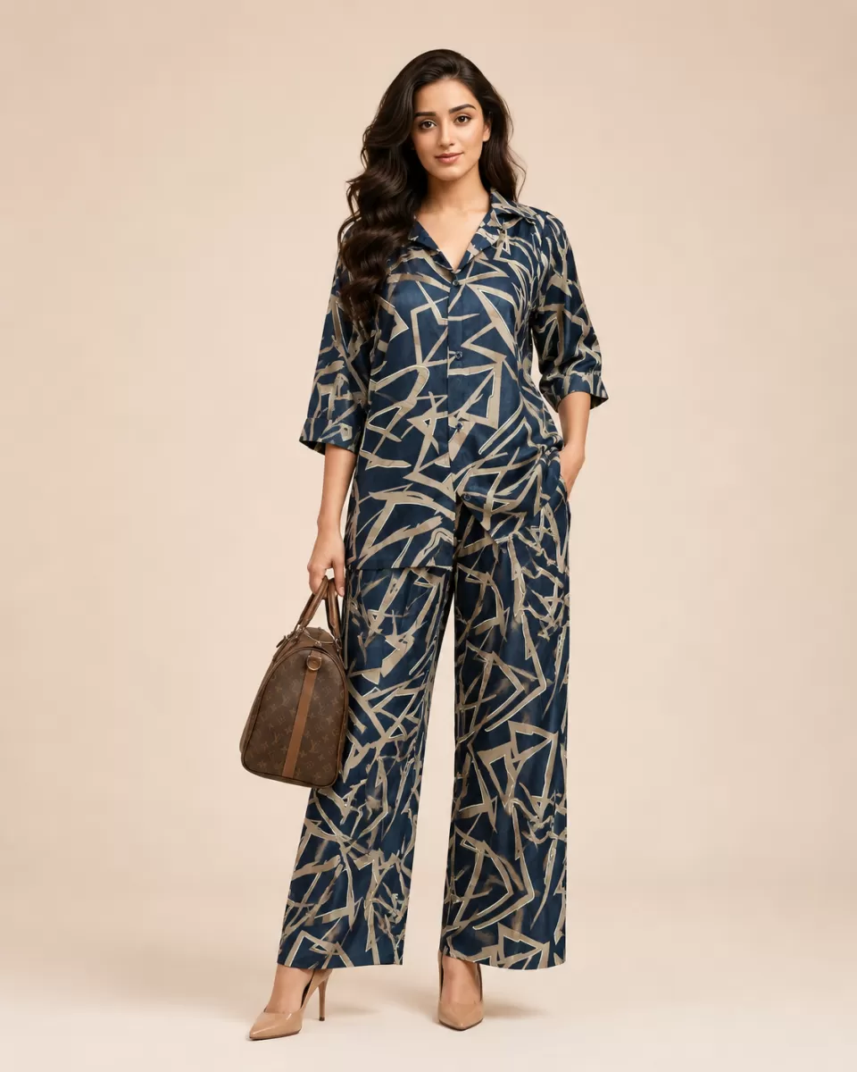 Bindaslook Women Abstract Print Cotton Shirt & Trousers Co-ord Set