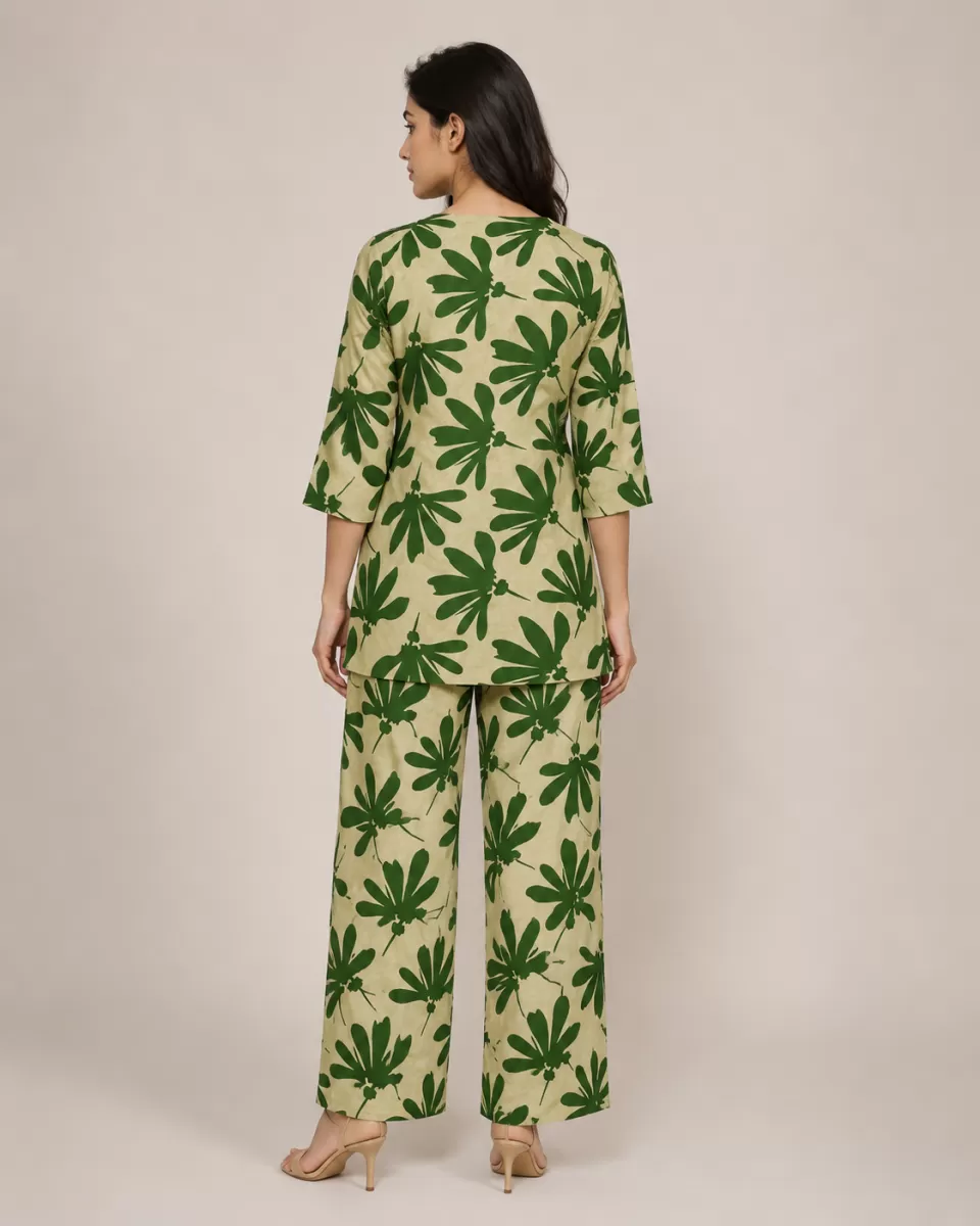 Bindaslook Women Green Floral Printed Cotton Co-ord Set