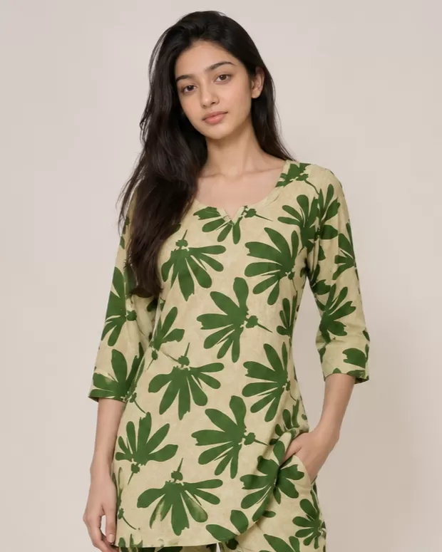 Bindaslook Women Green Floral Printed Cotton Co-ord Set