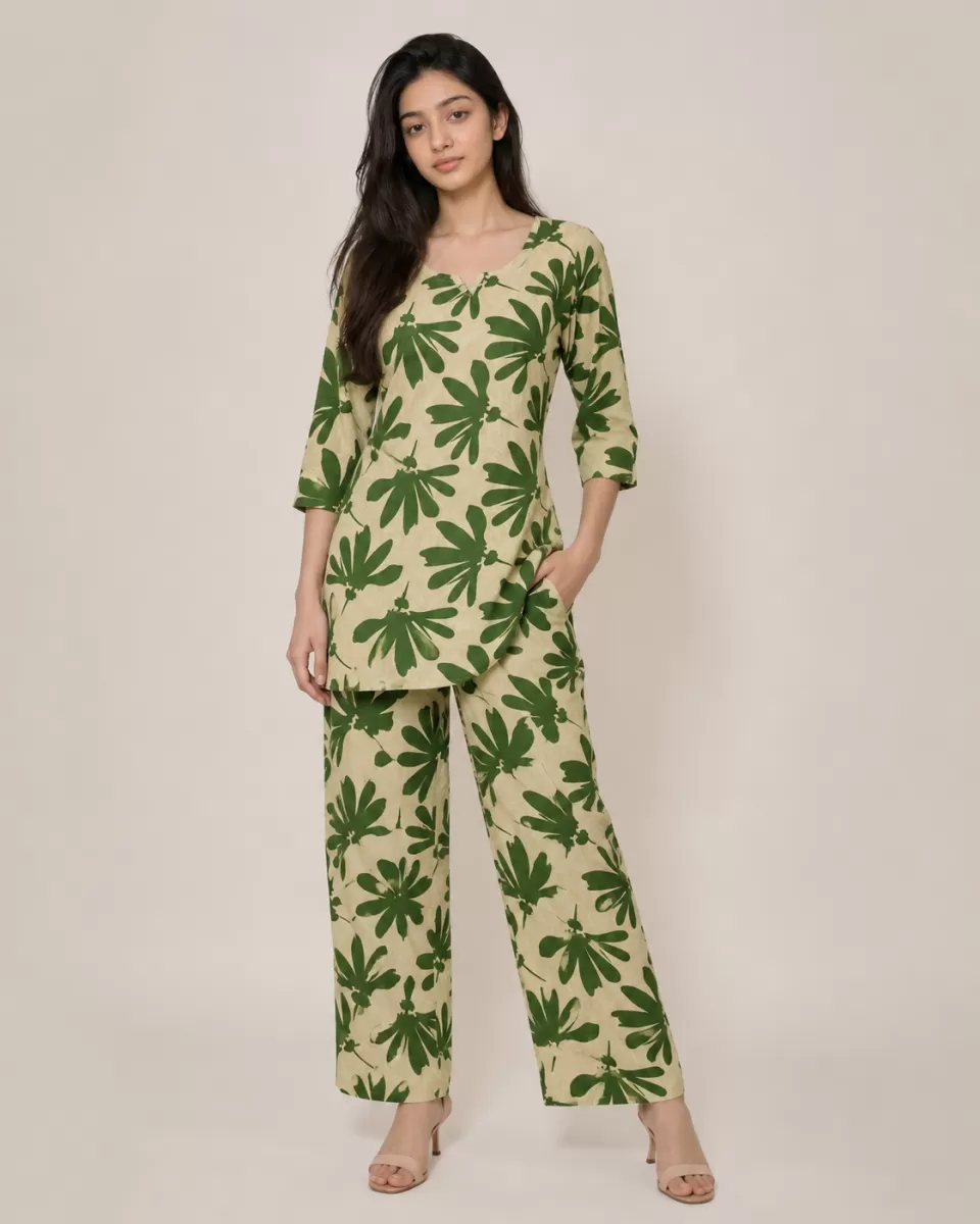 Bindaslook Women Green Floral Printed Cotton Co-ord Set