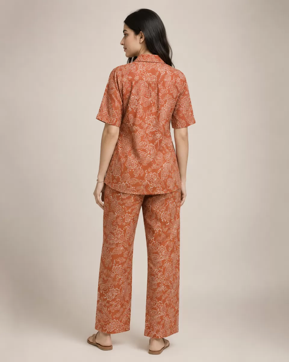 Bindaslook Women Rust Floral Printed Cotton Co-ord Set