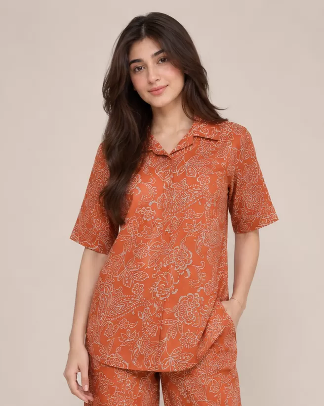 Bindaslook Women Rust Floral Printed Cotton Co-ord Set