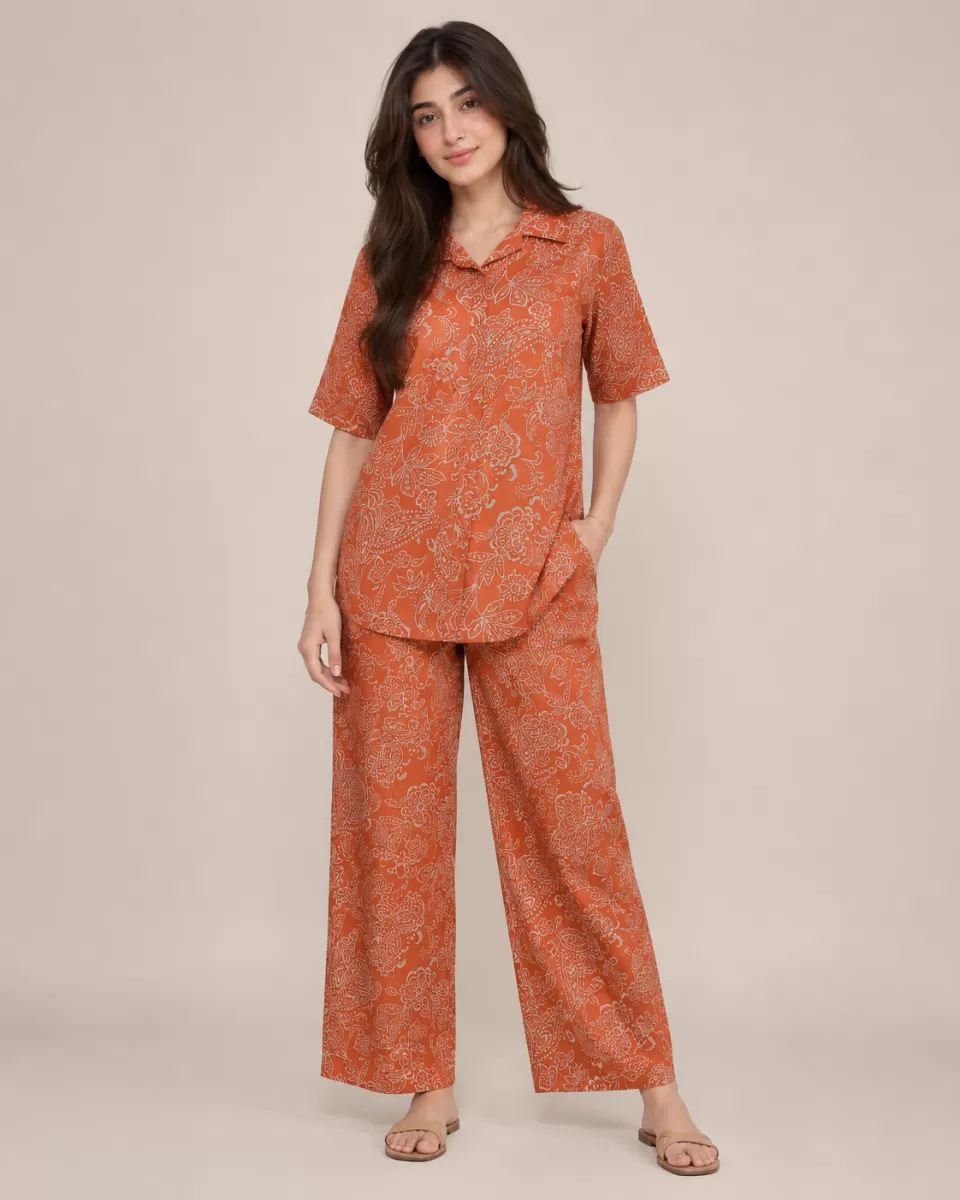Bindaslook Women Rust Floral Printed Cotton Co-ord Set