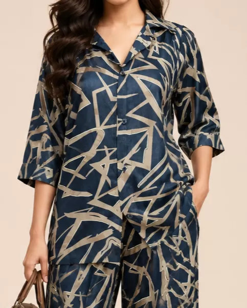 Bindaslook Women Abstract Print Cotton Shirt & Trousers Co-ord Set