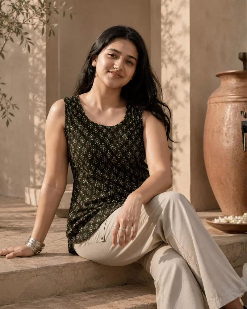 Bindaslook Dark Green Cotton Short Kurti for Women