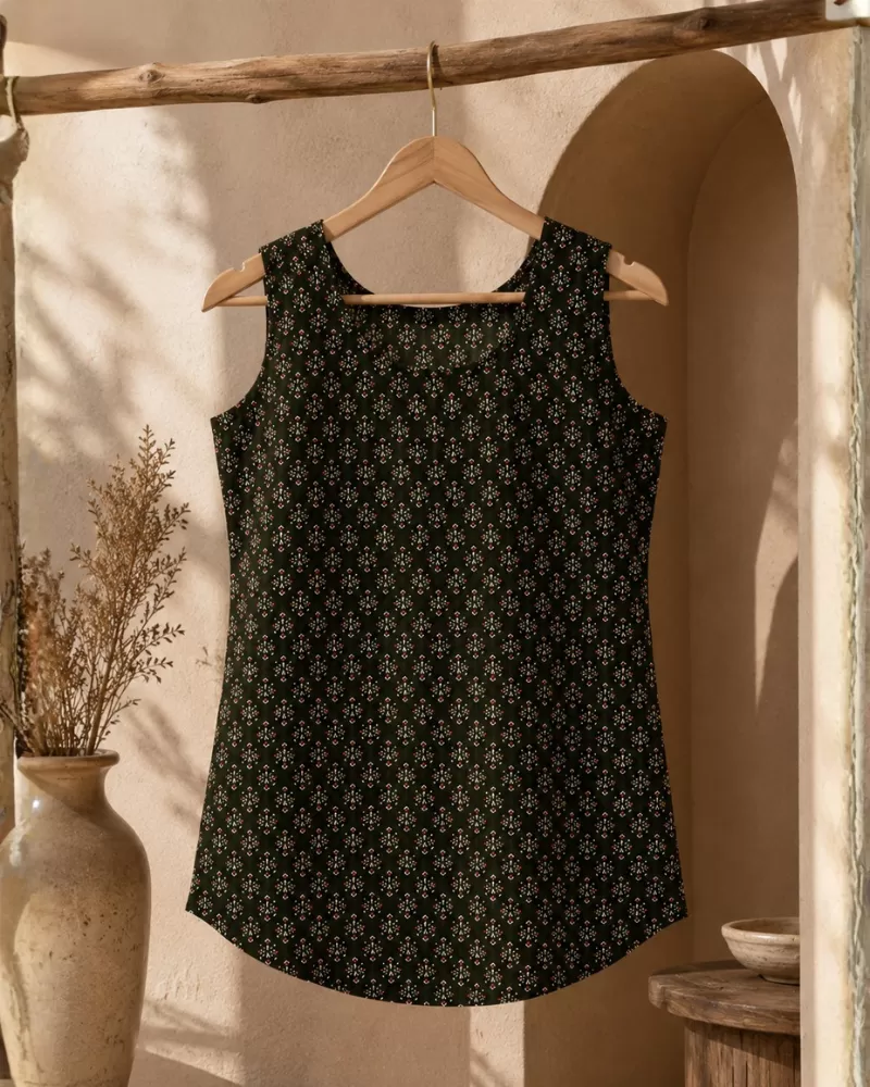 Bindaslook Dark Green Cotton Short Kurti for Women