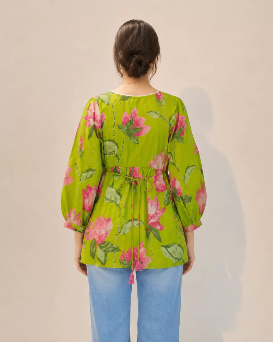 Bindaslook Floral print Green Cotton Short Kurti for Women