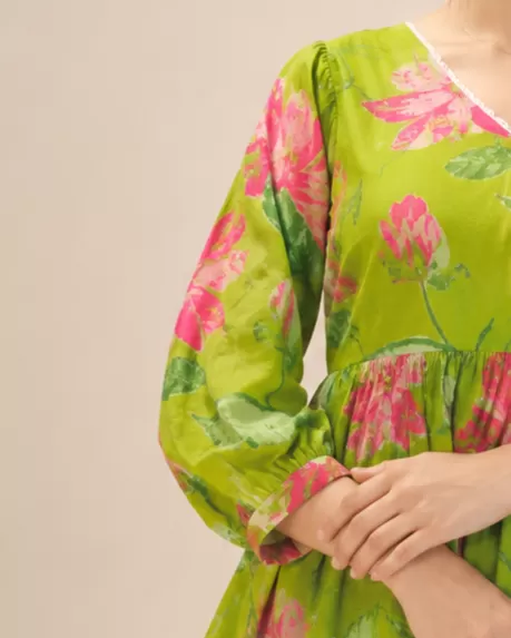 Bindaslook Floral print Green Cotton Short Kurti for Women