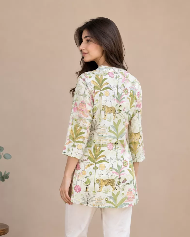 Bindaslook White Cotton Short Kurti for Women