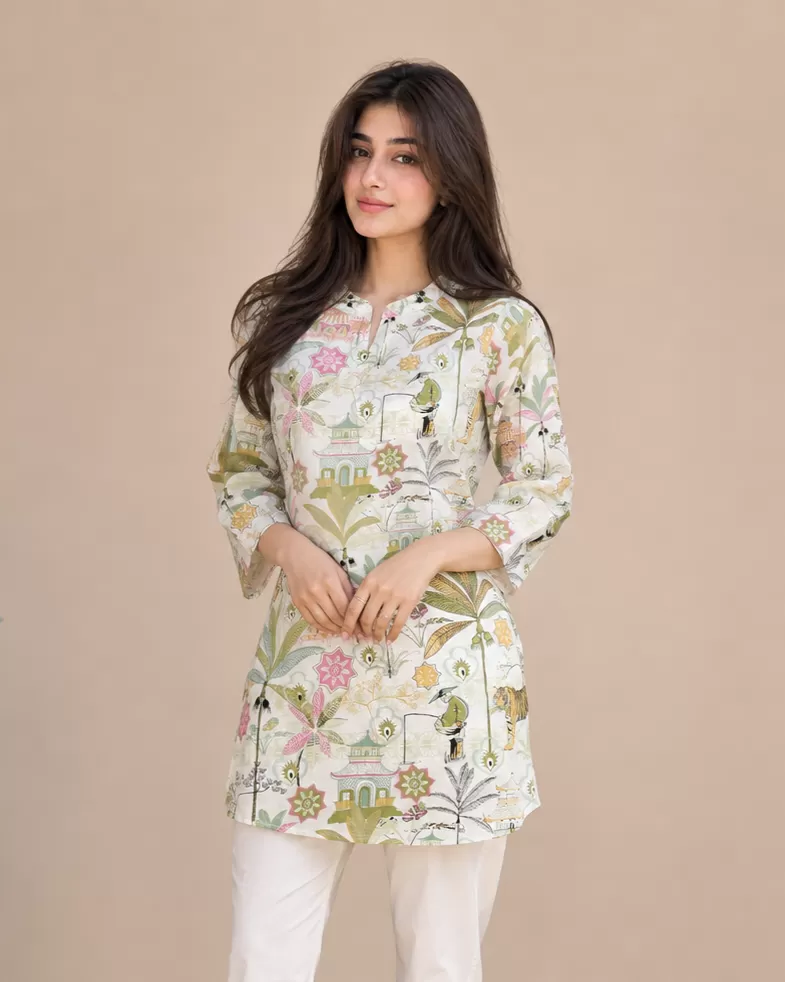 Bindaslook White Cotton Short Kurti for Women