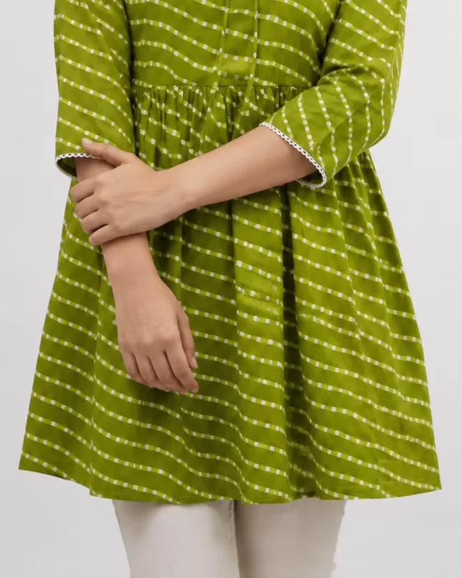Bindaslook Green Cotton Short Kurti for Women