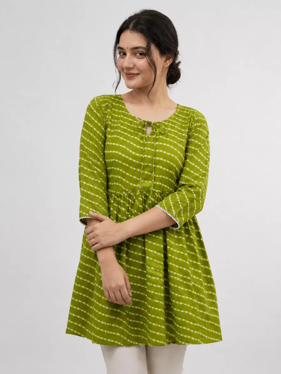 Bindaslook Green Cotton Short Kurti for Women