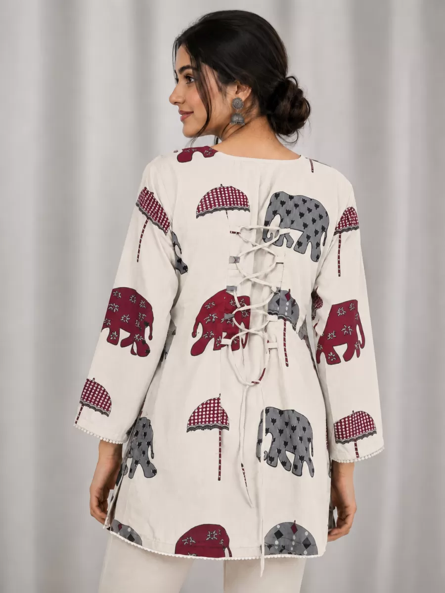 Bindaslook White Cotton Short Kurti for Women