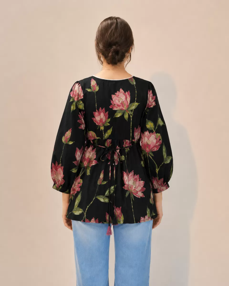 Bindaslook Floral Black Cotton Short Kurti for Women