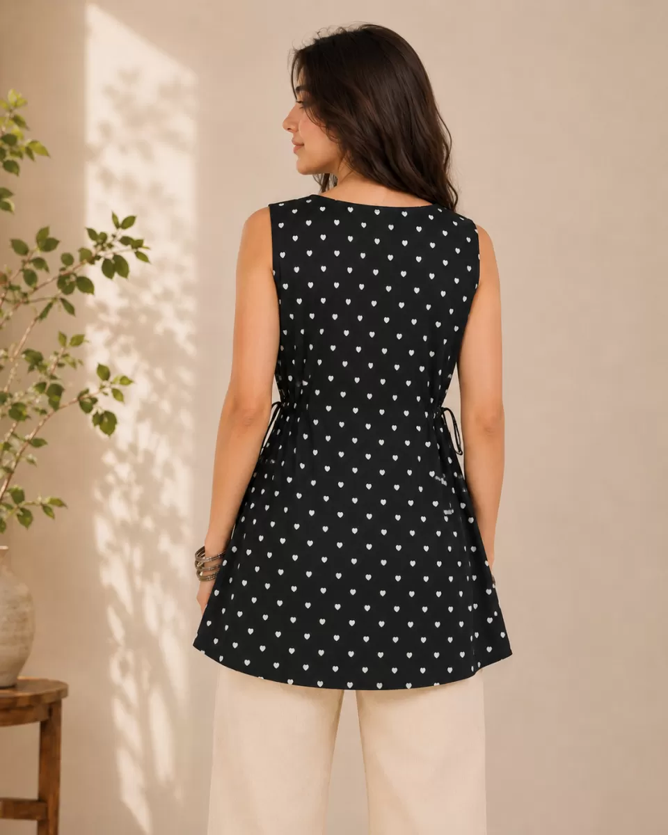 Bindaslook Digital Print Black Cotton Short Kurti for Women