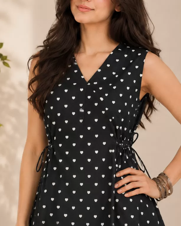 Bindaslook Digital Print Black Cotton Short Kurti for Women