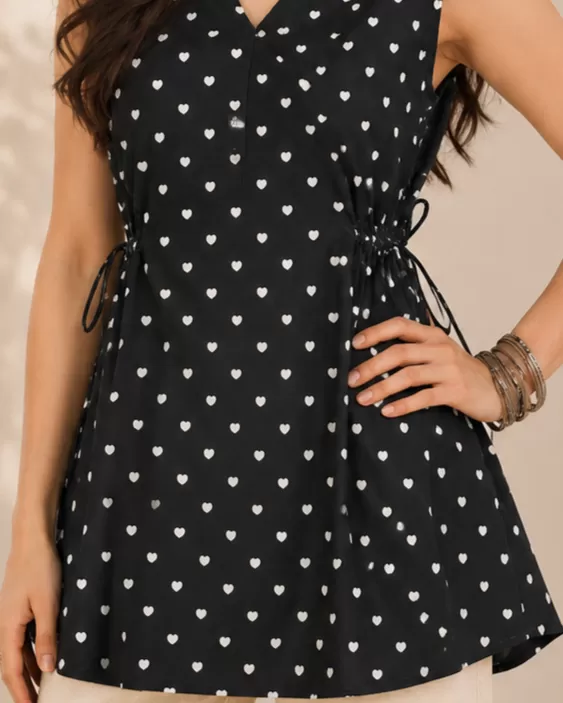 Bindaslook Digital Print Black Cotton Short Kurti for Women